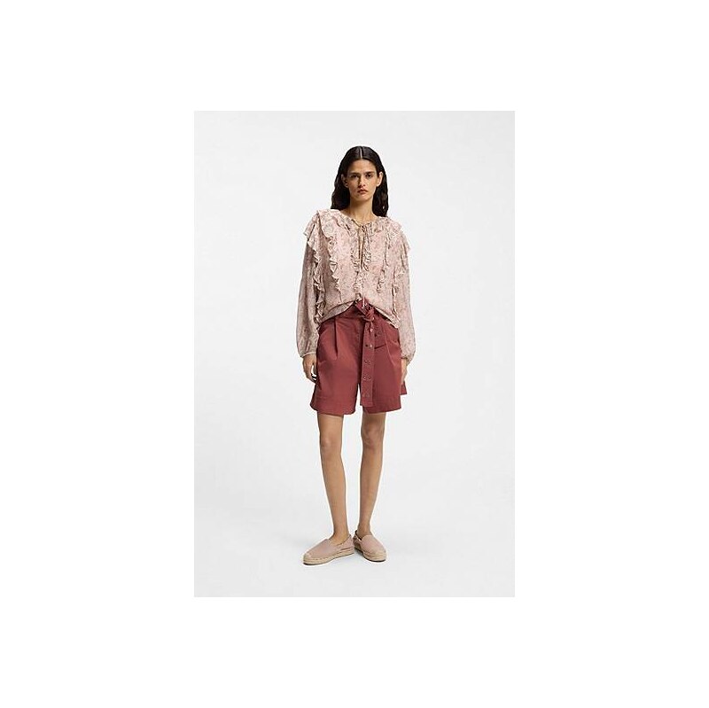 BOSS Regular-fit blouse in printed crepe Georgette with ruffles 113941568