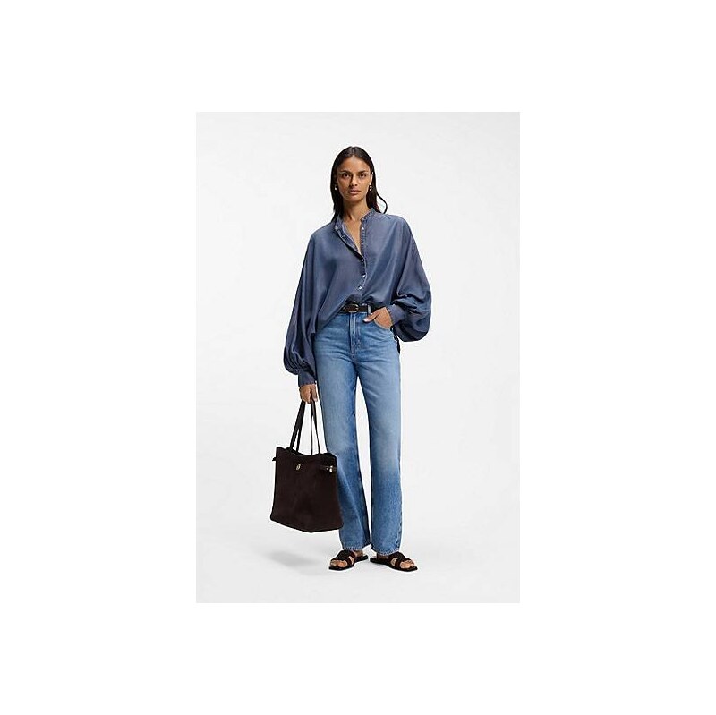 BOSS Relaxed-fit denim-look blouse with kimono sleeves 114409412