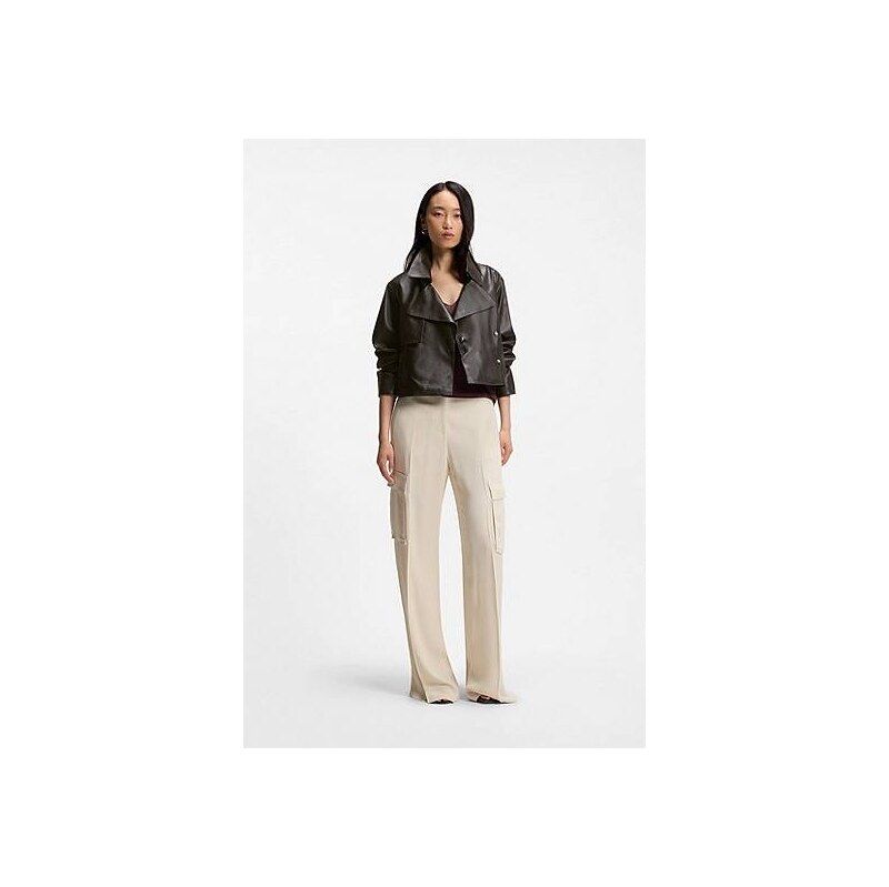 BOSS Relaxed-fit leather jacket with trench styling 113941892