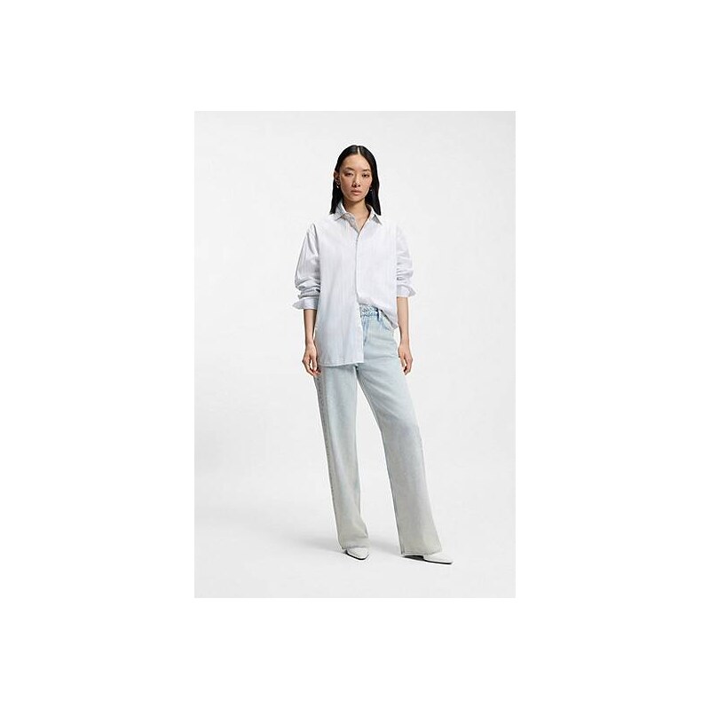 BOSS Relaxed-fit blouse in striped cotton canvas 113941994
