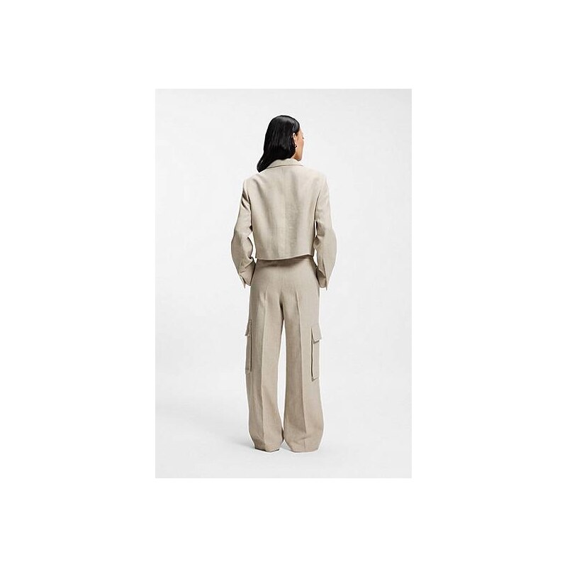BOSS Cropped blazer in a herringbone-patterned linen blend 113942104