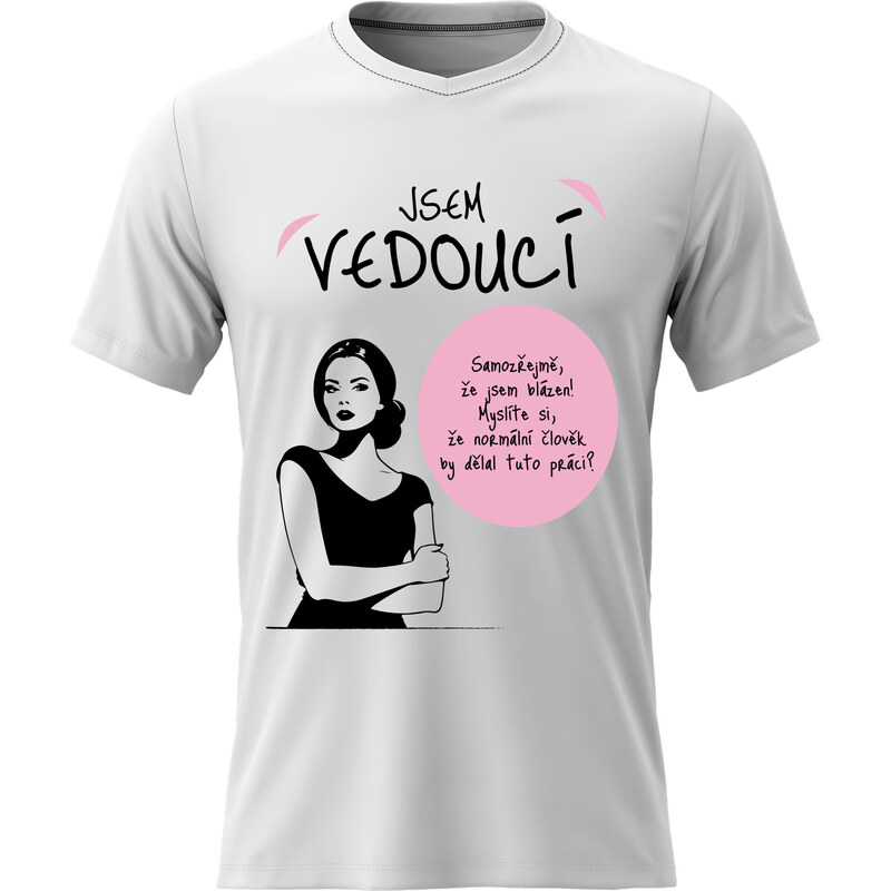Giftela Dámské bavlněné tričko s potiskem - JSEM VEDOUCÍ - bílé 114256642