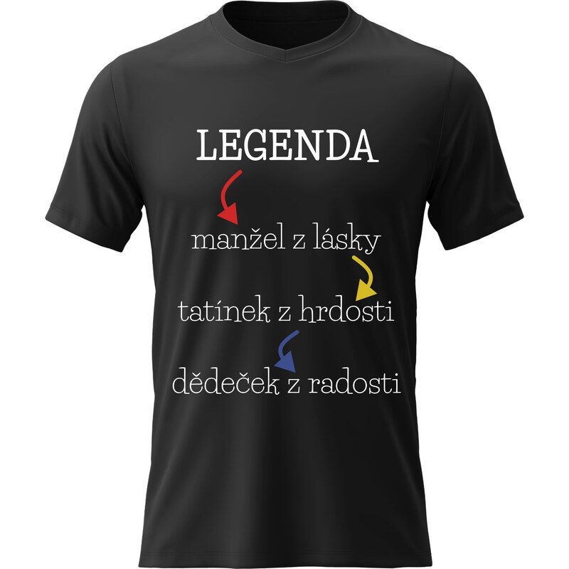 Pánské bavlněné tričko s potiskem - LEGENDA - černé