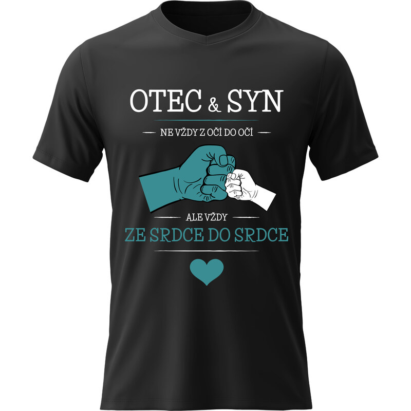 Giftela Pánské bavlněné tričko s potiskem - OTEC & SYN - černé