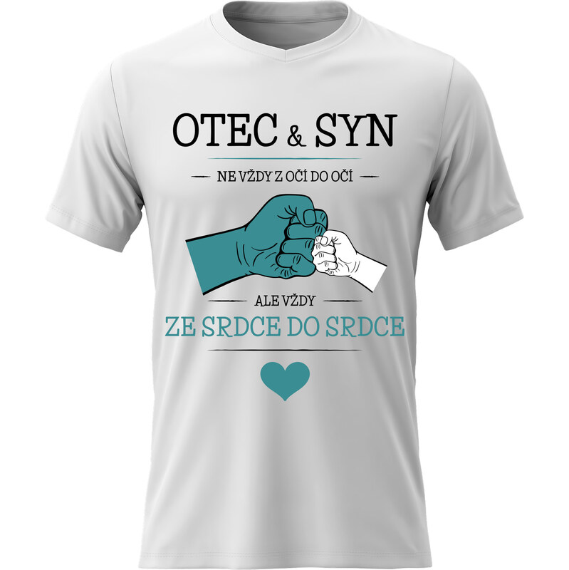 Pánské bavlněné tričko s potiskem - OTEC & SYN - bílé