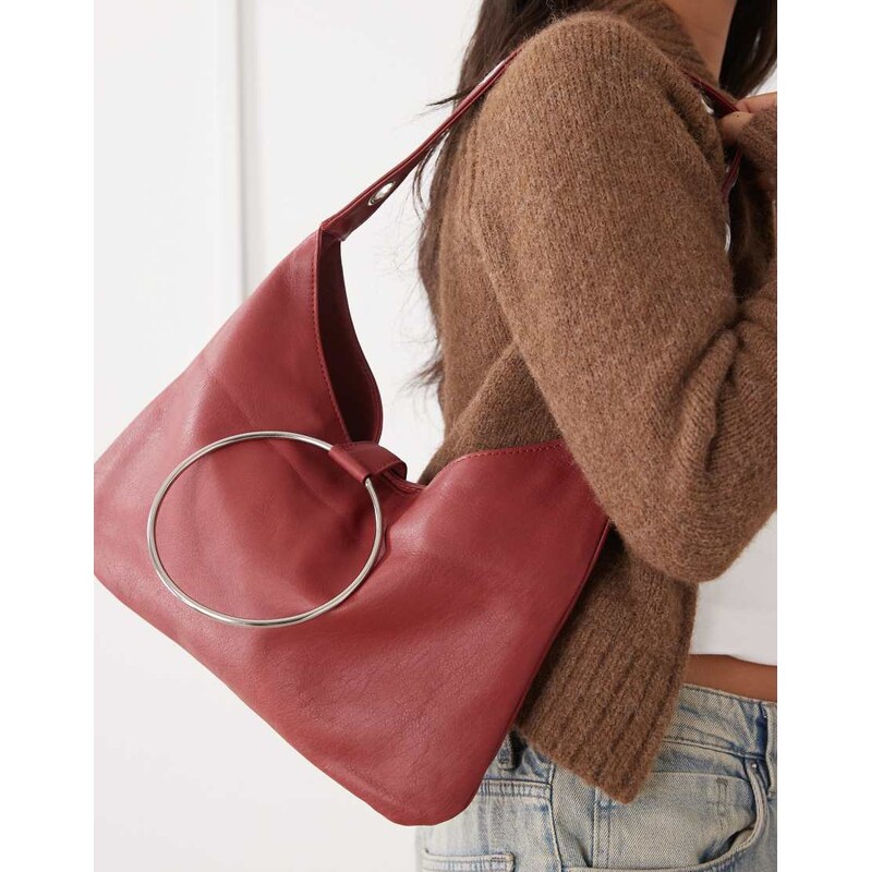 Susmies Susmies Ali eyelet shoulder bag with ring detail in deep red 114259860