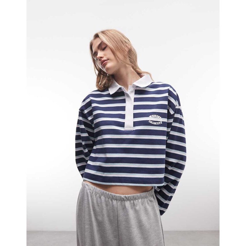ASOS Weekend Collective Weekend Collective cropped stripe polo top in 114259931