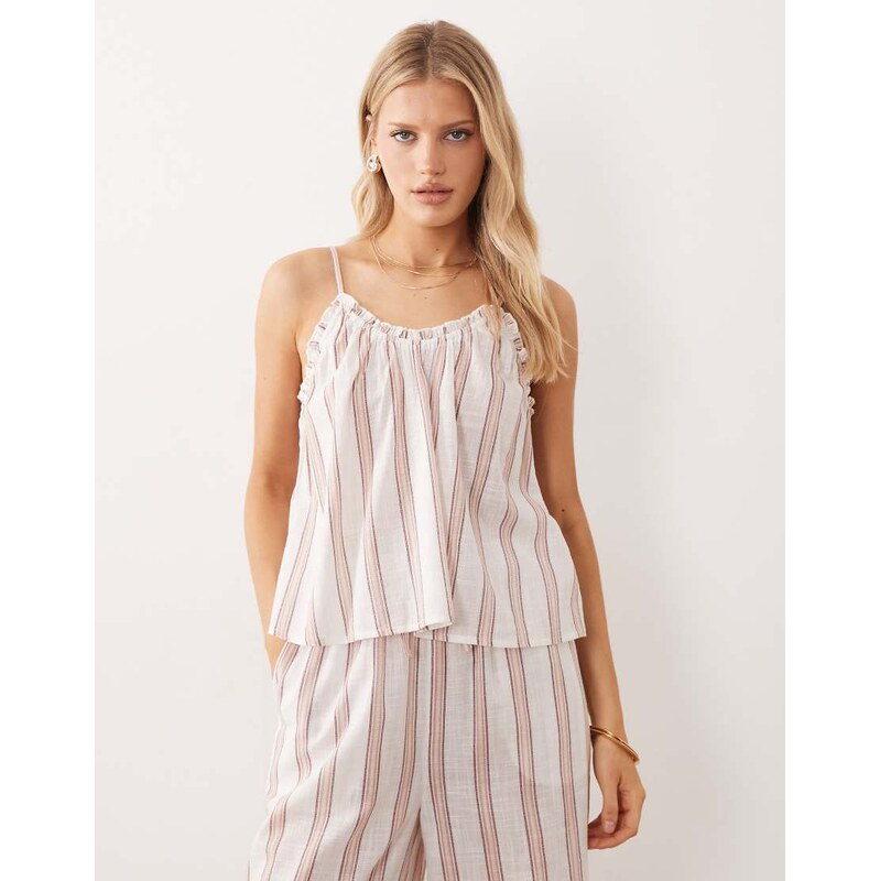 Iisla & Bird beach cami top co-ord in beige stripe-Neutral 114259952