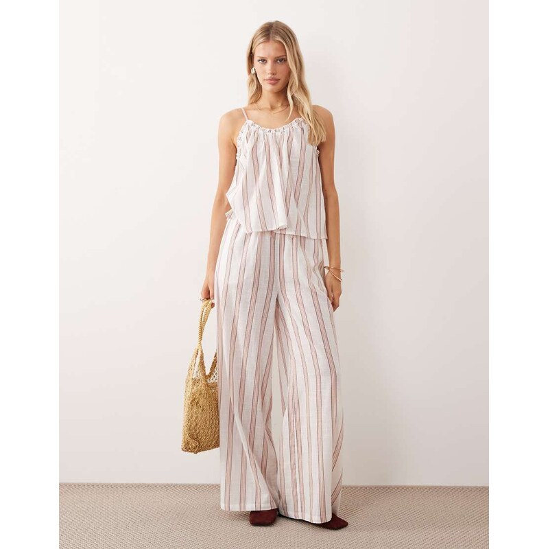 Iisla & Bird beach trouser co-ord in beige stripe-Neutral 115519977