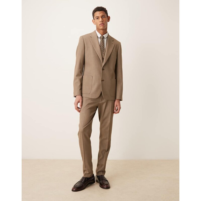 ASOS DESIGN skinny suit trousers in beige wool look herringbone
