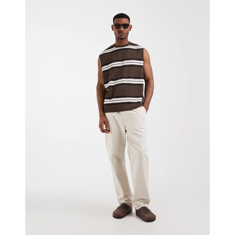 ASOS DESIGN straight linen blend trousers in stone-Neutral