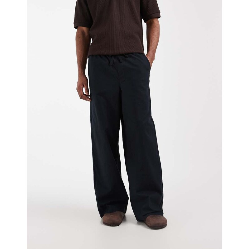 ASOS DESIGN loose linen blend trousers in black