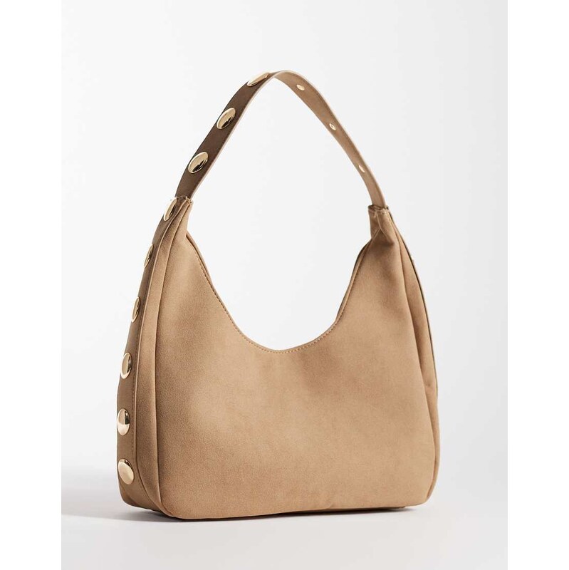 My Accessories faux suede slouchy studded shoulder bag in cream