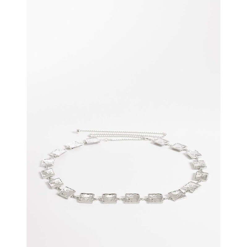 My Accessories curve hammered square chain belt in silver 114259927