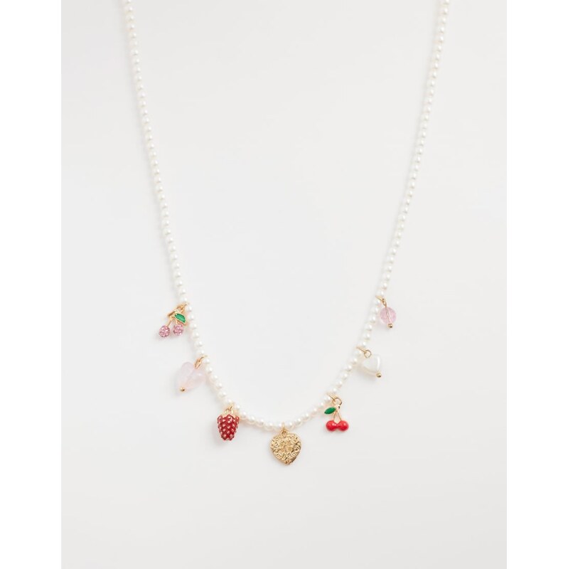 Accessorize olivia faux pearl fruits charm necklace in white 114259933