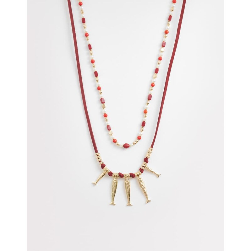Accessorize catch of the day beaded necklace in red 114259941