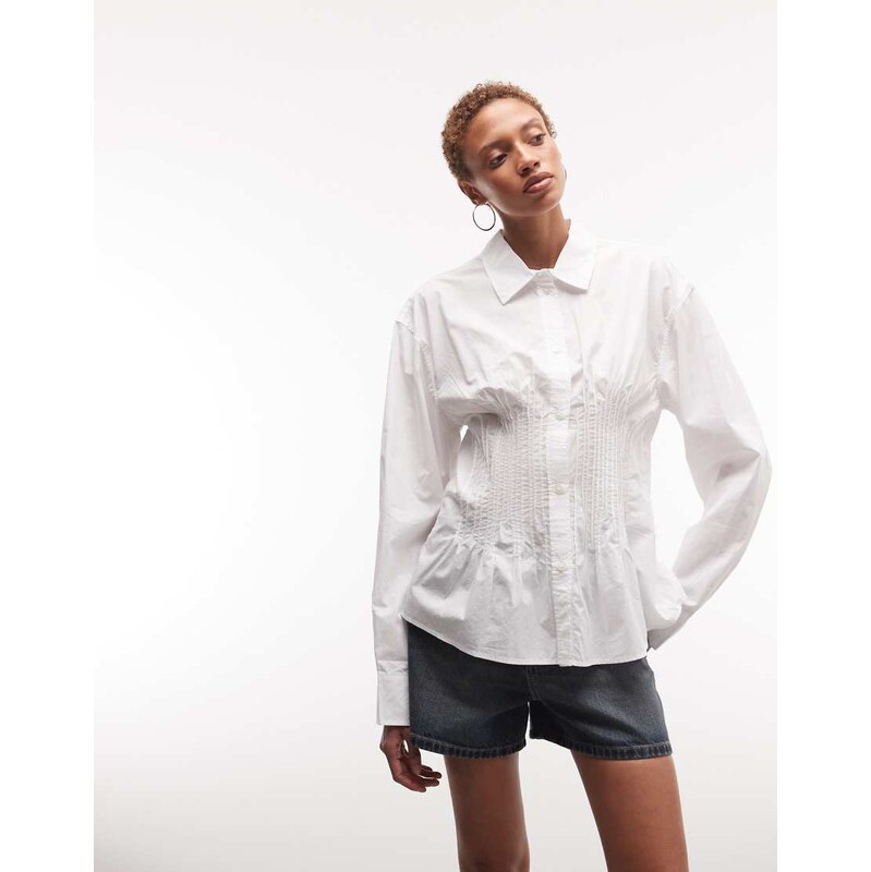Weekday cinched shirt with rouching and peplum hem in white