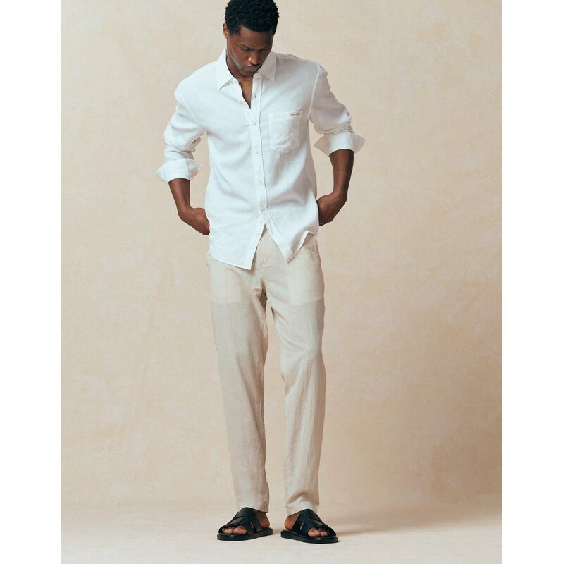 Jack & Jones linen blend trouser in beige-Neutral