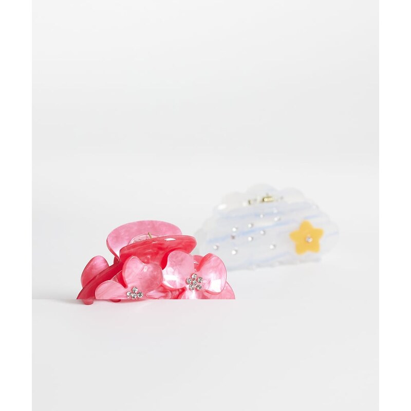 Pieces 2 pack small floral claw clips in blue and pink