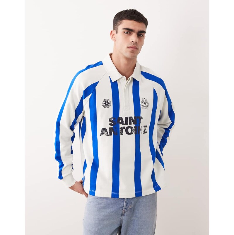 ASOS DESIGN relaxed rugby sweatshirt with navy vertical stripes
