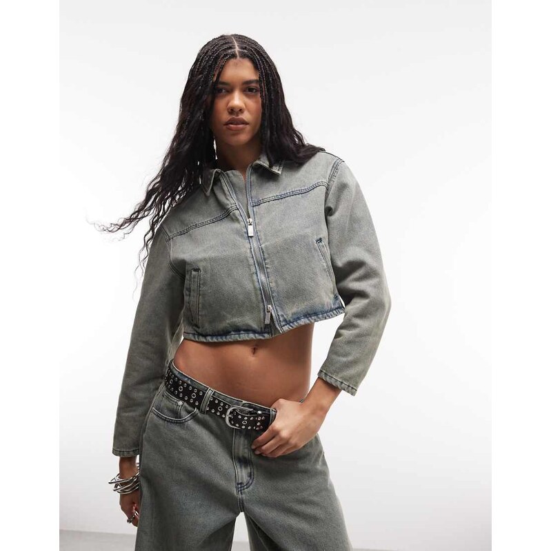 Liquor N Poker boxy textured denim jacket co-ord in tinted wash-Blue 114448305