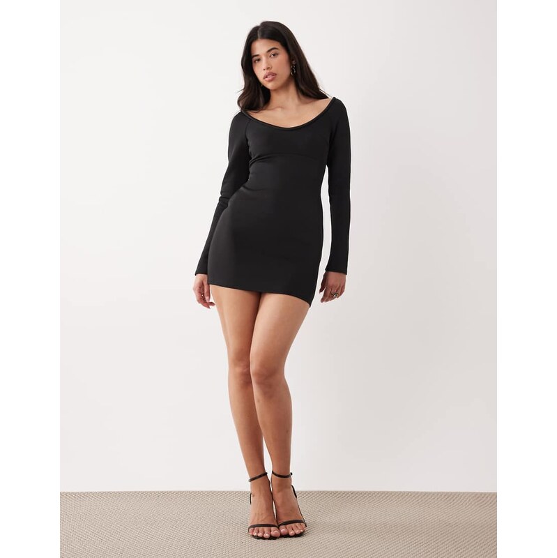 ASOS DESIGN shoulder grazer long sleeve scoop neck mini dress in