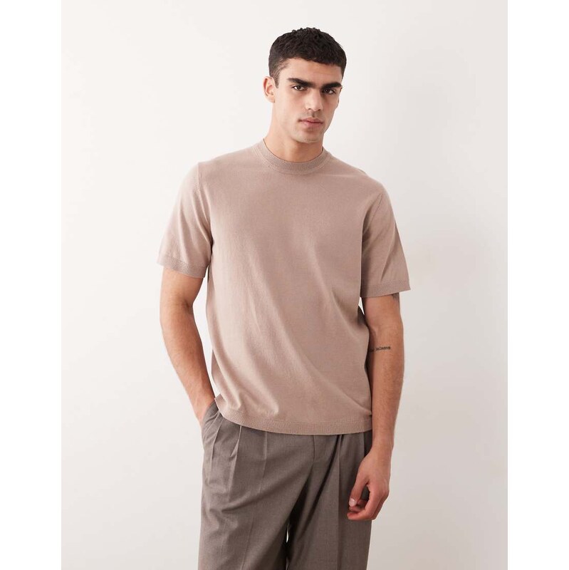 ASOS DESIGN Essential relaxed fine-knit crew-neck in taupe
