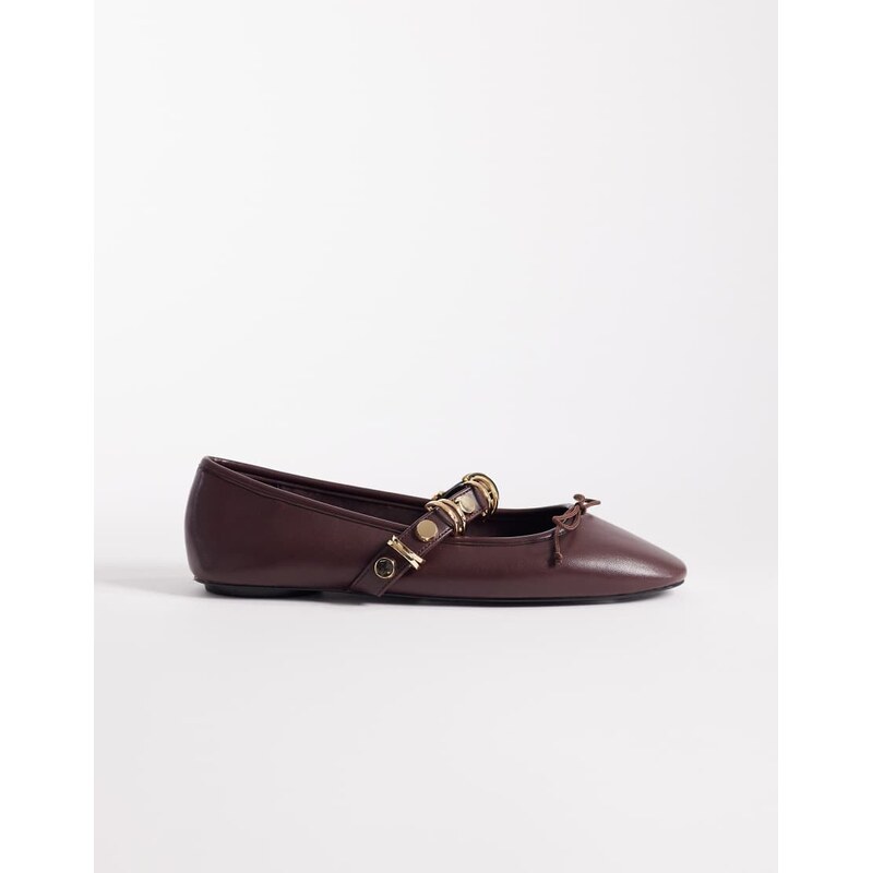 Mango ballet pump with embellished strap in burgundy-Red 115730662