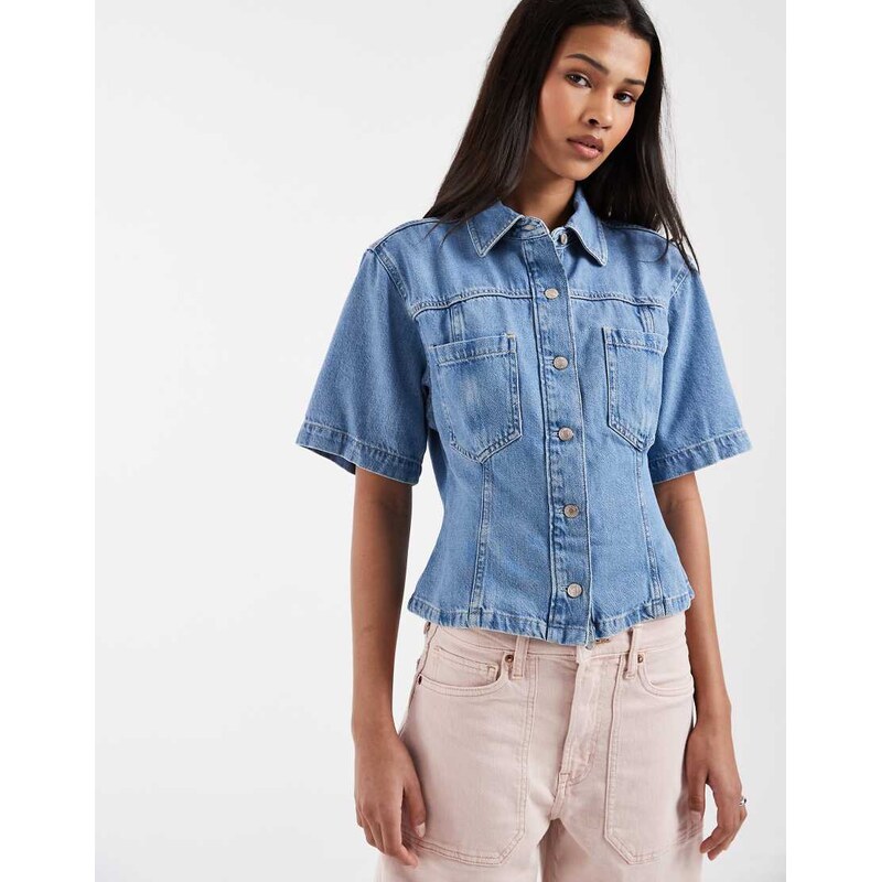 GAP cinched in waist denim shirt in light blue 115561176