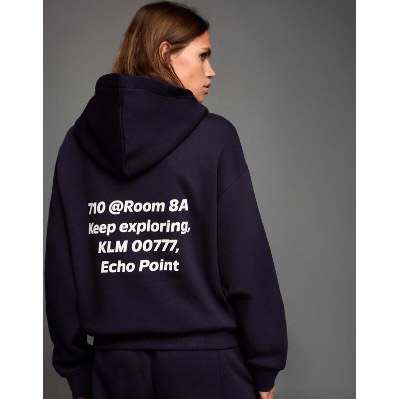 Bershka Hoodie with print in navy 114260051