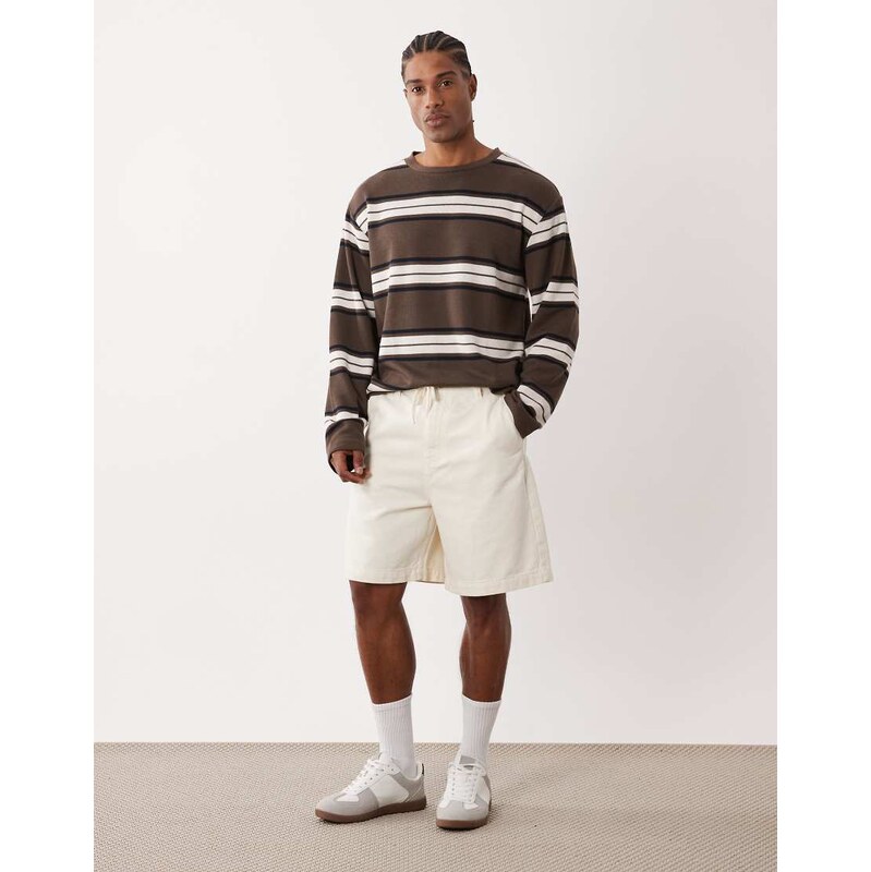 ASOS DESIGN mid length jort in ecru with belt-White