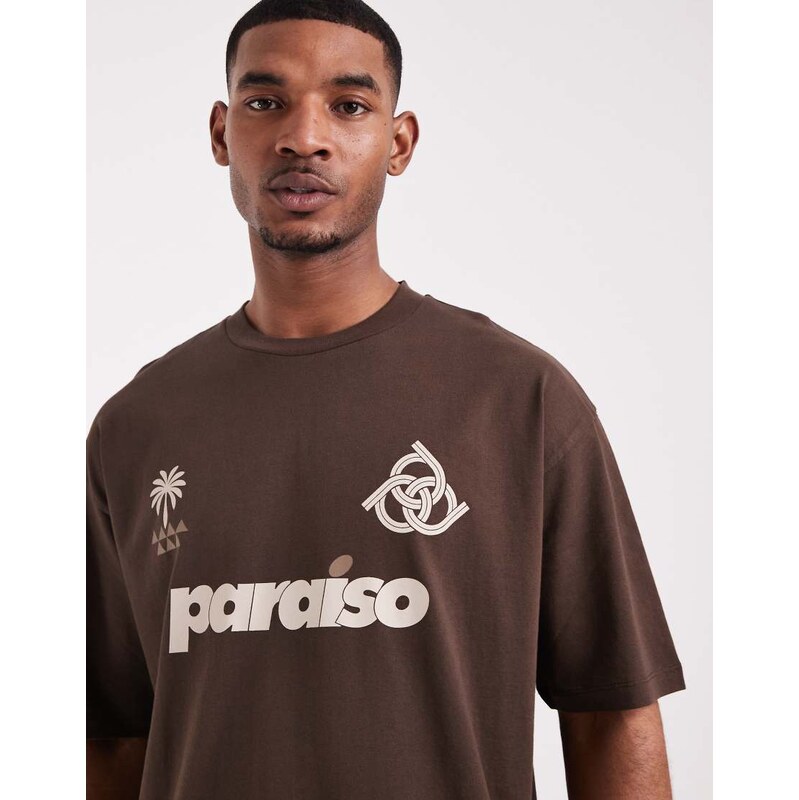 ASOS DESIGN oversized t-shirt with football graphic in brown