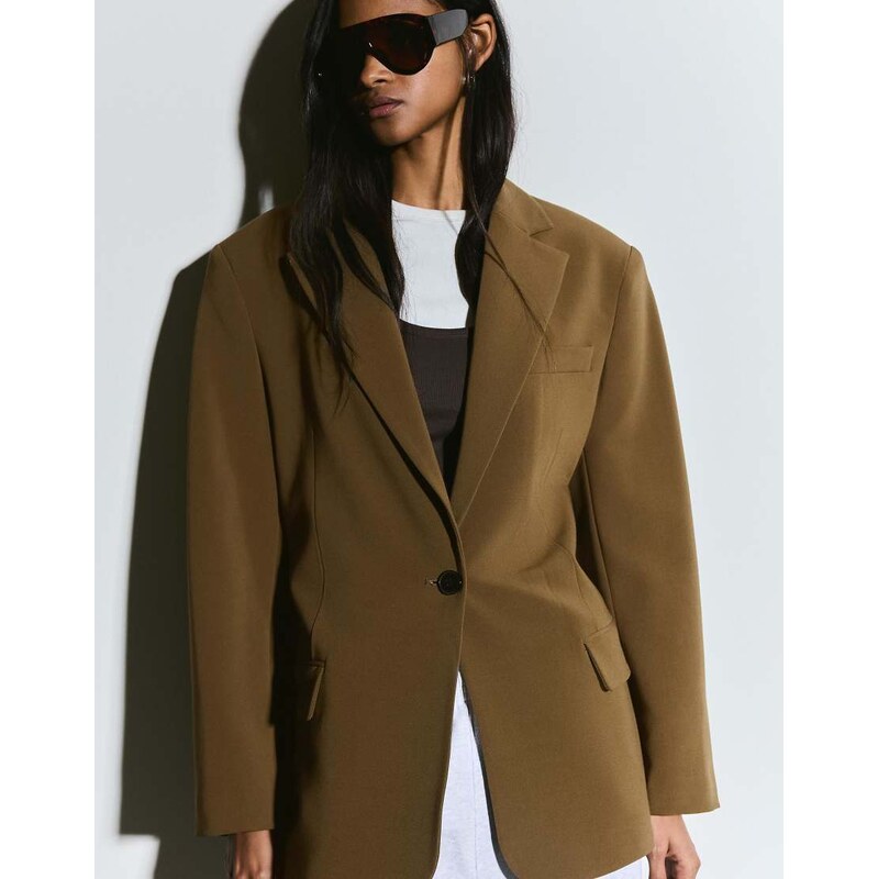 Bershka Blazer with back buckle in khaki-Green 114260160