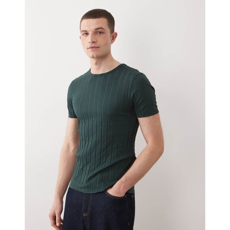 ASOS DESIGN slim t-shirt in dark green wide rib