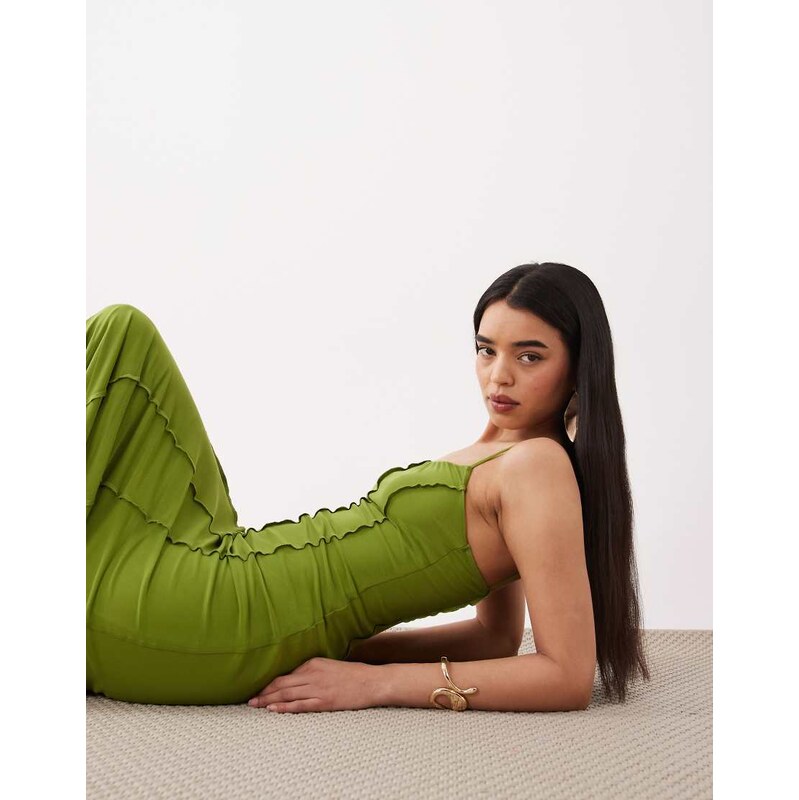 ASOS DESIGN mesh cami seam detail maxi dress in green