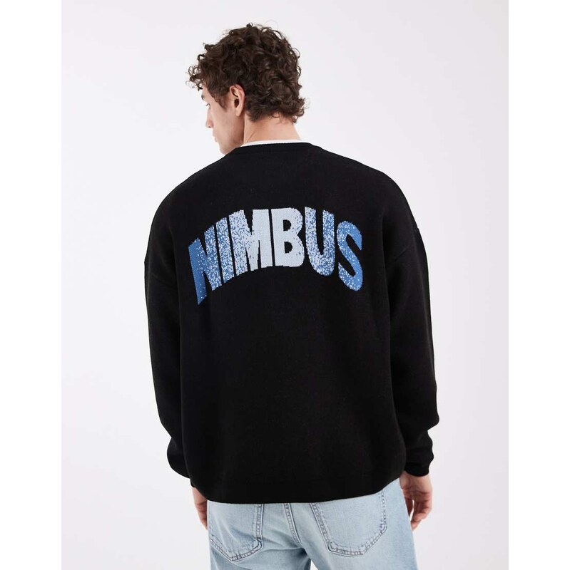 ASOS DESIGN oversized knitted jumper with NIMBUS graphic in
