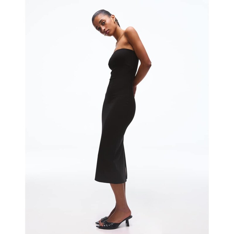Bershka Bandeau knit midi dress in black