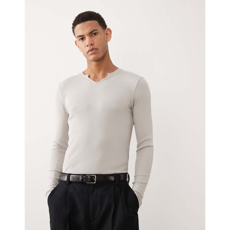 ASOS DESIGN muscle fit long sleeve t-shirt with notch neck in