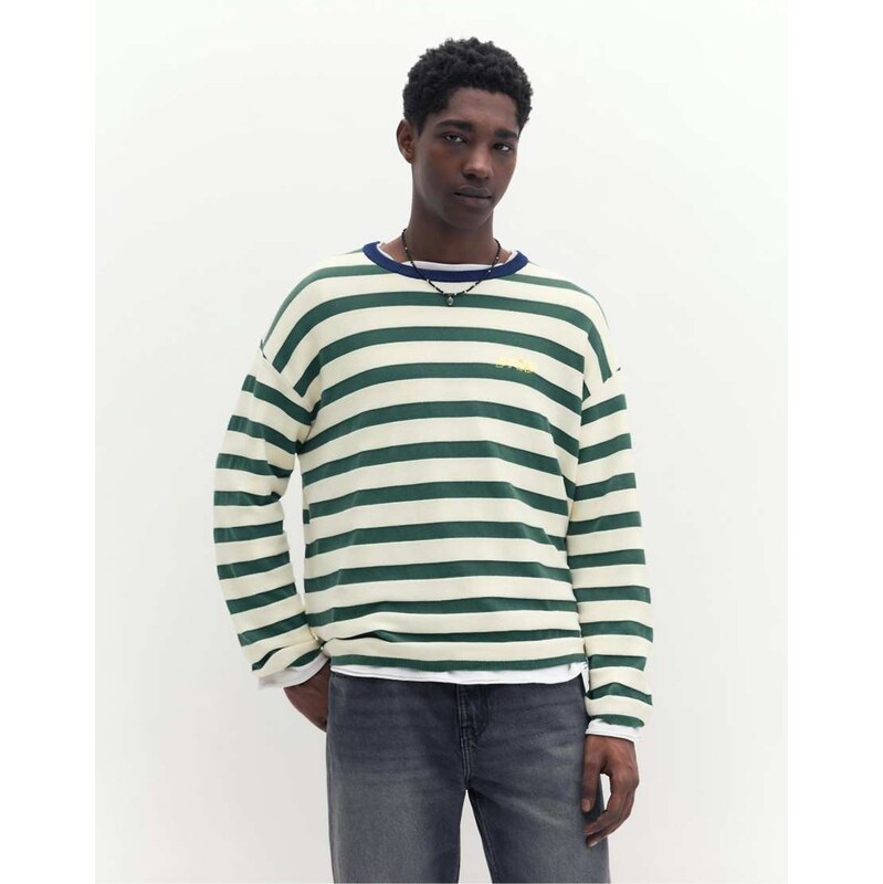 Pull&Bear Stwd striped jumper in green