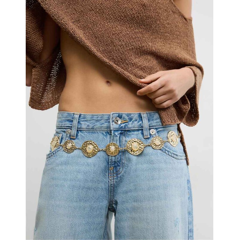 Stradivarius Bicolour metal belt in gold-Yellow 114281634