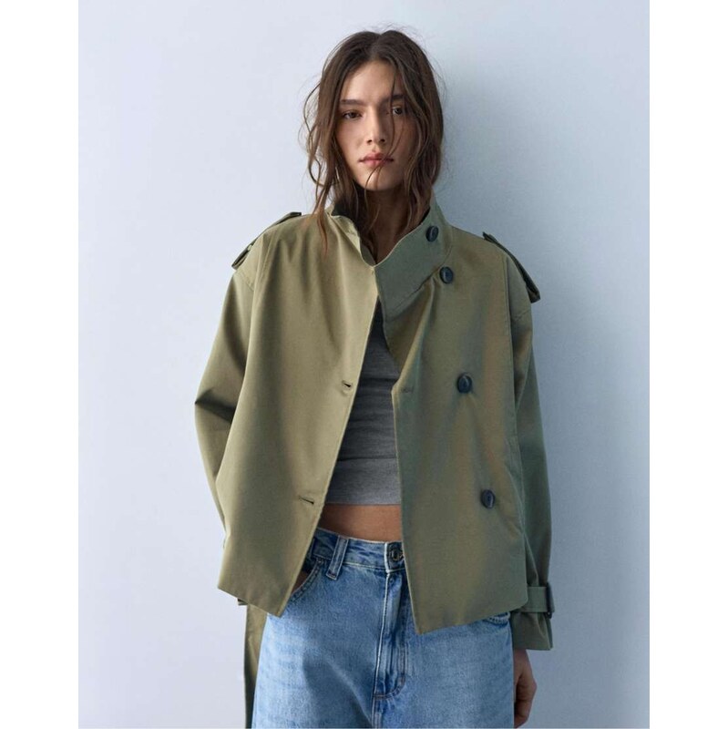 Pull&Bear Short trench coat in khaki-Green 114263828