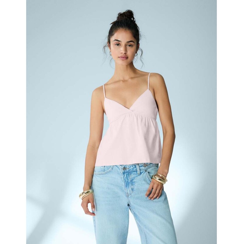 Bershka Ruffle strap top in pink