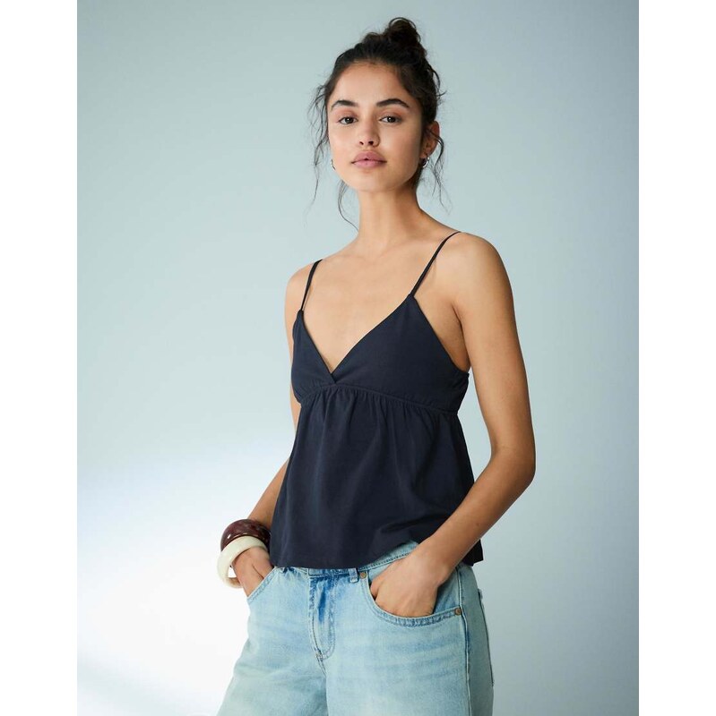 Bershka Ruffle strap top in navy