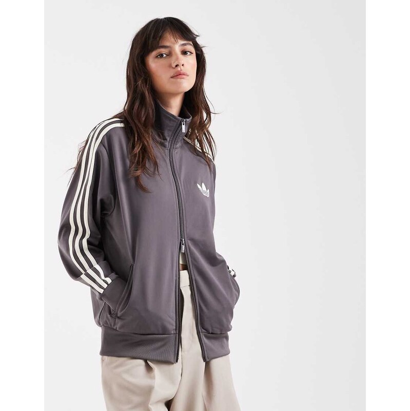 adidas Originals Firebird loose track top in charcoal and off white - 114259852