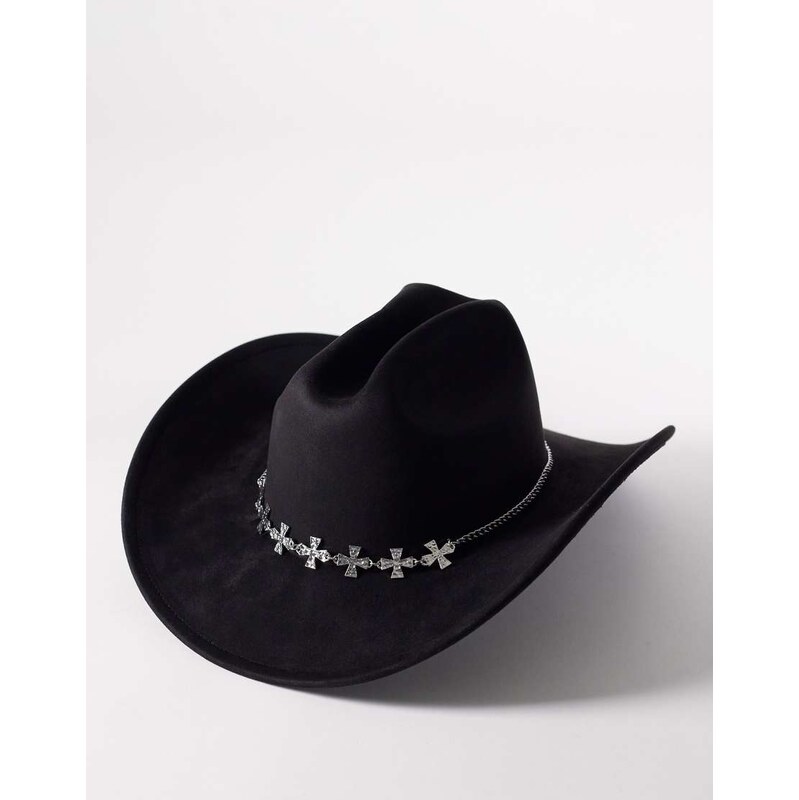 My Accessories cowboy hat with silver crosses trim in black 114259902