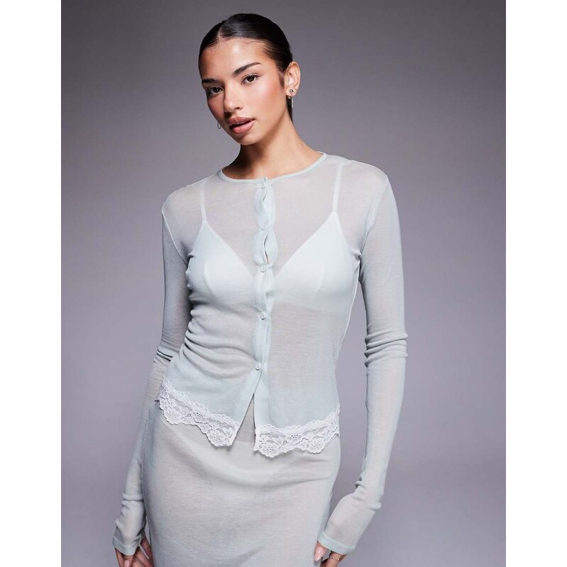 ASOS DESIGN Honey semi sheer nightwear button through cardigan with 115520446