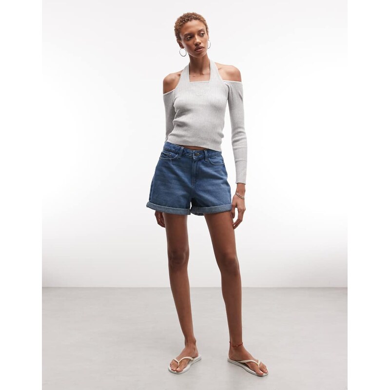 Noisy May mid waist denim short in mid blue 115520605