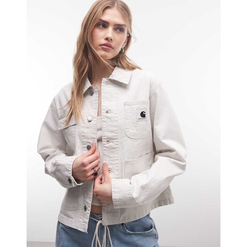 Carhartt WIP mercer chore denim coat in grey stripe