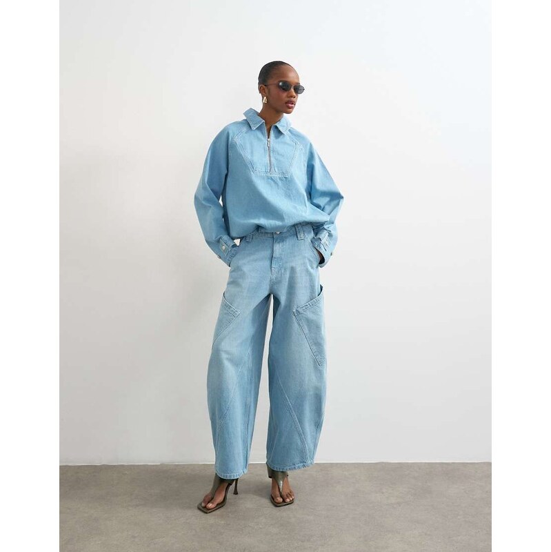 Topshop high rise utility barrel jean in bleach-Blue