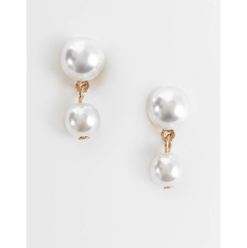 ASOS DESIGN double-drop faux-pearl studs in gold tone